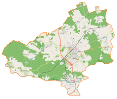 Mapa konturowa gminy Sulechów, na dole nieco na prawo znajduje się punkt z opisem „Cigacice”