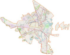 Mapa konturowa Homla, blisko centrum na prawo znajduje się punkt z opisem „Pałac Rumiancewów i Paskiewiczów w Homlu”