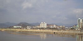 Het centrum van Hapcheon en de rivier Hwang