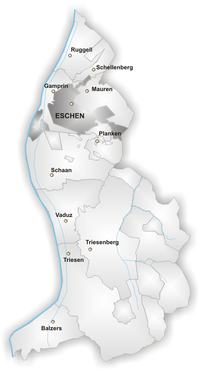 Ligging tussen de andere gemeenten van Liechtenstein