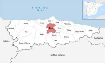 Die Lage des Gerichtsbezirk Oviedo in der Provinz Asturien