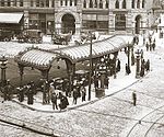 The Pioneer Square Pergola with the Pioneer Building behind.