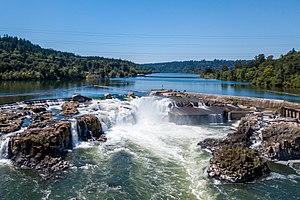 Willamette Falls as seen from overhead via a drone on July 19, 2017