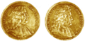 Goldmedaille mit dem Antlitz von Matthäus Rodde d. Ä. (links) und Johannes Ritter (rechts) welche im Jahre 1669 letzterer prägen ließ, als er zum Bürgermeister von Lübeck gewählt wurde, und im Andenken seines Freundes.