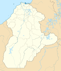 Mapa konturowa Córdoba, blisko centrum na lewo u góry znajduje się punkt z opisem „Montería”