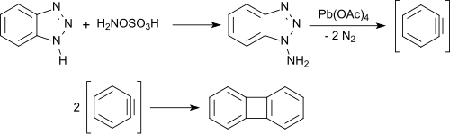 Synthese von Dehydrobenzol und Biphenylen aus Aminobenztriazol