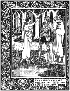 Die Herrin vom See erzählt Arthur vom Schwert Excalibur, Illustration aus Le Morte d’Arthur, 1894