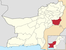 Karte von Pakistan, Position von Distrikt Dera Bugti hervorgehoben