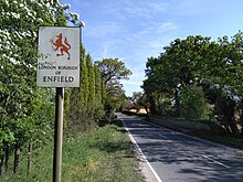 A London Borough of Enfield welcome sign at the border with Hertfordshire