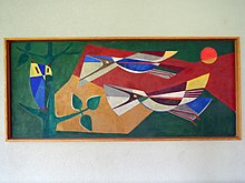 Aggression und Frieden, 1953, Fresko von Hans Weidmann (1918–1997). Schulhaus Lärchen, Münchenstein