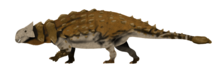 Image of restored specimen of a squat quadruped with knobby back