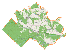 Mapa konturowa gminy Susiec, blisko centrum na dole znajduje się punkt z opisem „miejsce zdarzenia”