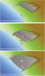 Surların antik dönemlerde (solda) ve geç Roma ile erken Bizans dönemlerindeki (sağda) gelişimi.