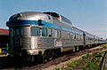 A dome observation car at the rear end of a VIA Rail passenger train.