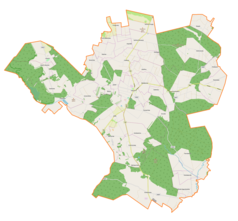 Mapa konturowa gminy Łopuszno, na dole po prawej znajduje się punkt z opisem „Ruda Zajączkowska”