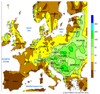 Kumulativer Niederschlag (Regenmenge) 11.–17. Mai: ﻿bis 200 mm