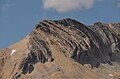 Tilted sedimentary rock layers on the southeast ridge of Mount Pollinger