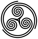 "Wheeled" form of Triple Spiral or Triskelion symbol