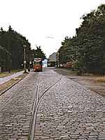 Wendeschleife Wasserwerk Friedrichshagen mit den Gleisresten der vormaligen Kuppelendstelle, 1991