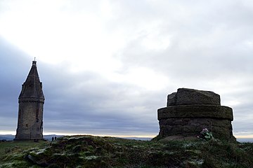 Hartshead Pike showing detail of stone well.