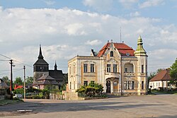 Centre of Březina; church in the background