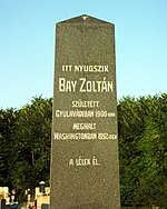 Bay Zoltán sírköve