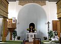 Innenansicht der Kirche, Kanzel und Altar