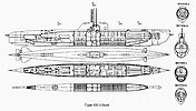 As steady improvements to allied anti-submarine warfare resulted in rapidly increasing German losses throughout the second half of WWII, attempts were made to build submarines with hydrogen peroxide turbine propulsion. While the turbine was far from ready to enter service, the submarines were shoehorned into production as regular diesel-electric boats with vastly increased battery capacity replacing the peroxide tanks. Although heavily streamlined, the hull of the late-war German Type XXI (21) remained influenced by previous designs, clearly being expected to operate on the surface in a limited capacity. Even so, it set a new standard for underwater speed, range, and detectability for submarines in the post-war world.