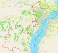 Mapa konturowa Saratowa, po prawej nieco u góry znajduje się punkt z opisem „Sobór św. Włodzimierza”