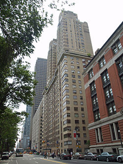 The Century apartment building as seen at ground level from 64th Street and Central Park West.