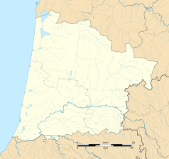 Mapa konturowa Landów, blisko centrum na prawo znajduje się punkt z opisem „Mont-de-Marsan”