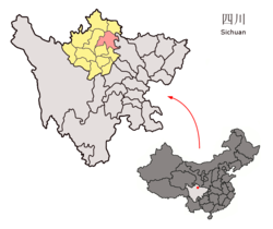 Location of Songpan County (red) within Ngawa Prefecture (yellow) and Sichuan