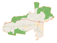 Mapa konturowa gminy Sokolniki, u góry nieco na prawo znajduje się punkt z opisem „Szustry”