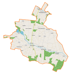 Mapa konturowa gminy Wojcieszków, blisko centrum na lewo u góry znajduje się punkt z opisem „Siedliska”