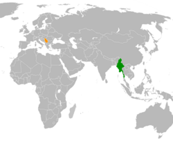 Map indicating locations of Myanmar and Serbia