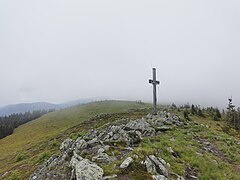Kreuz am Ternbachkogel, direkt dahinter der „eigentliche“ Gipfel.