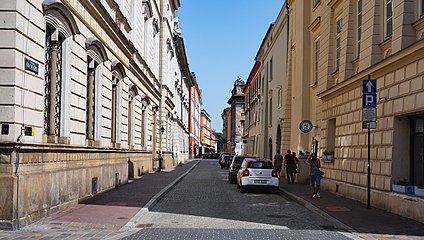 Widok ze skrzyżowania z ul. Sławkowską na wschód. Po lewej gmach Polskiej Akademii Umiejętności.