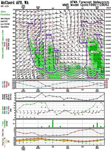 Ein Vorhersagemeteogramm mit vielen Einzeldiagrammen