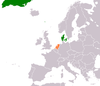 Location map for Denmark and the Netherlands.