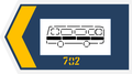 Αριστερό βέλος - Πινακίδα καθοδήγησης λεωφορειακής γραμμής των Αθηνών (με παλαιό διάγραμμα και αρίθμηση γραμμής). Ενδεικτικά, αριστερή στροφή της παλαιάς λεωφορειακής γραμμής 702: ΟΜΟΝΟΙΑ - ΑΓ. ΒΑΣΙΛΕΙΟΣ (Περιστέρι), πριν μετατραπεί στην αντίστοιχη γραμμή-κορμό Β14.