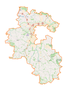 Mapa konturowa powiatu lubelskiego, blisko centrum na lewo u góry znajduje się punkt z opisem „źródło”, natomiast u góry po prawej znajduje się punkt z opisem „ujście”