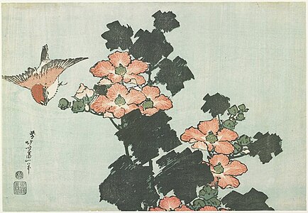 Rose Mallow and Sparrow (芙蓉に雀 Fuyō ni suzume)