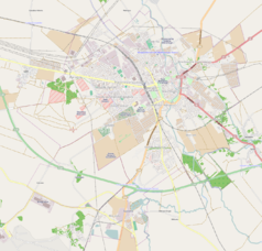 Mapa konturowa Stargardu, blisko centrum u góry znajduje się punkt z opisem „Czerwone Koszary”