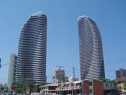 The Hinterland tower on the left and the Beach tower on the right