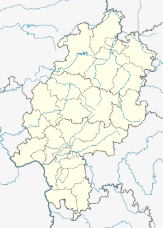 Mapa konturowa Hesji, blisko centrum po lewej na dole znajduje się punkt z opisem „Hofheim am Taunus”