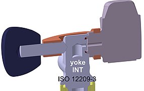 INT-Flaschenanschluss nach ISO 12209:2013 in der Schnittansicht (Bügel-Ausgangsanschluss)