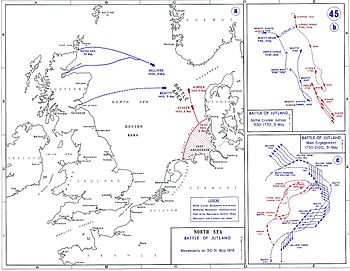 The British fleet sailed from northern Britain to the east while the Germans sailed from Germany in the south; the opposing fleets met off the Danish coast