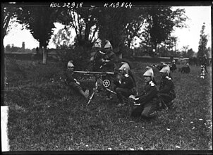 A Saint-Étienne model 1907 machine gun used by dragoons during the major maneuvers of 1913.