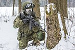 Russian soldier training in their Ratnik combat gear, an AK-12 rifle and PMK-4 gas mask