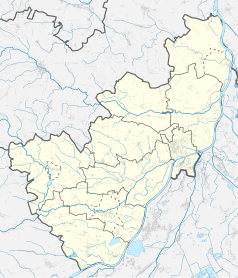 Mapa konturowa powiatu sandomierskiego, u góry po prawej znajduje się punkt z opisem „Pawłów”